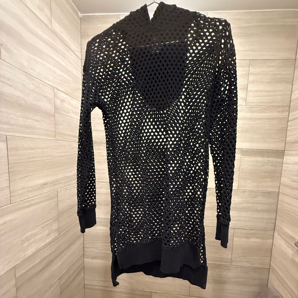 Hot Topic Black Mesh Hooded Shirt Sz S